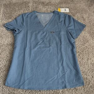 Figs Women's Short Sleeve V-Neck Top in Denim Blue